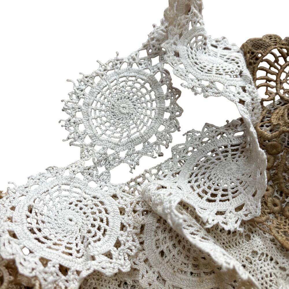 Lot of handmade crochet lace variety of pieces crafting beige and brown - Picture 6 of 7